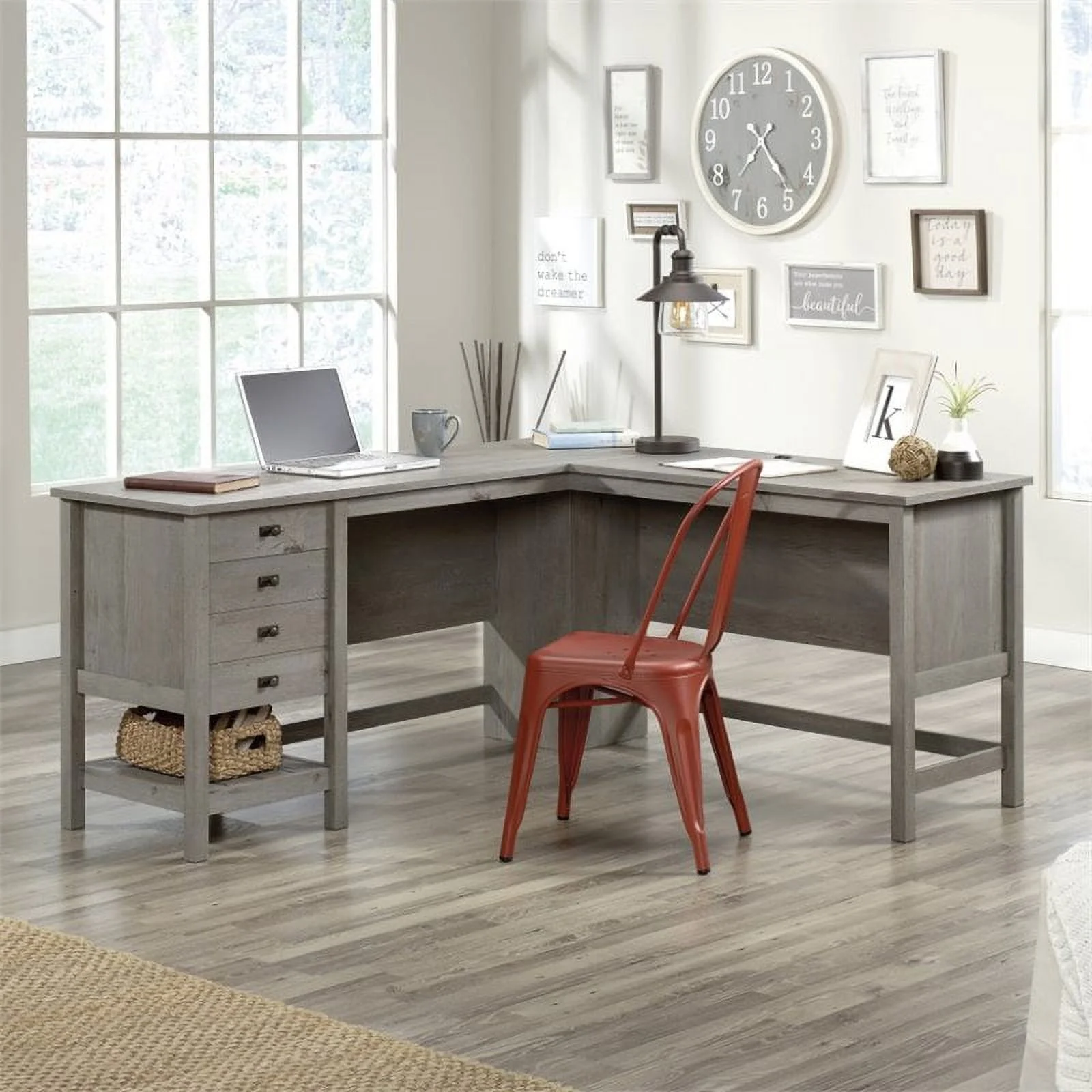 Home Square 3 Piece Set with 3-Shelf Bookcase L-Shape Computer Desk Coffee Table