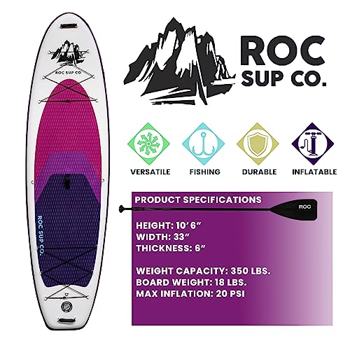 Roc Inflatable Stand Up Paddle Boards with Premium SUP Paddle Board Accessories, Wide Stable Design, Non-Slip Comfort Deck for Youth & Adults
