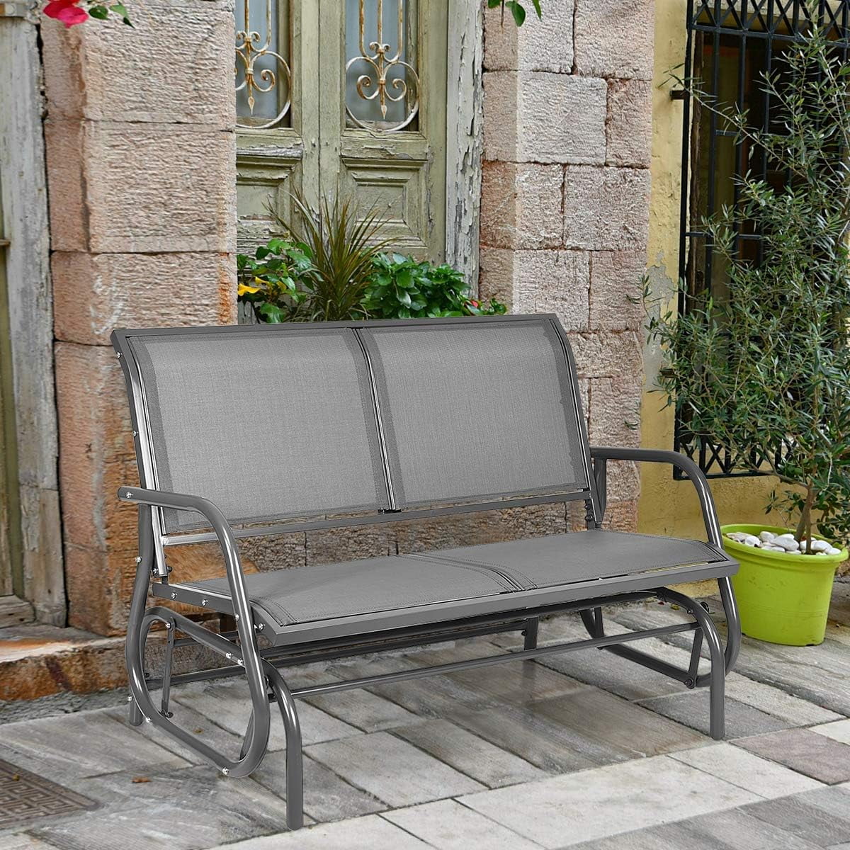 Swing Glider Chair 48 Inch with Spacious Space, 2 People Swing Lounge Glider Chair Cozy Patio Bench Outdoor & Indoor for Patio, Backyard, Poolside
