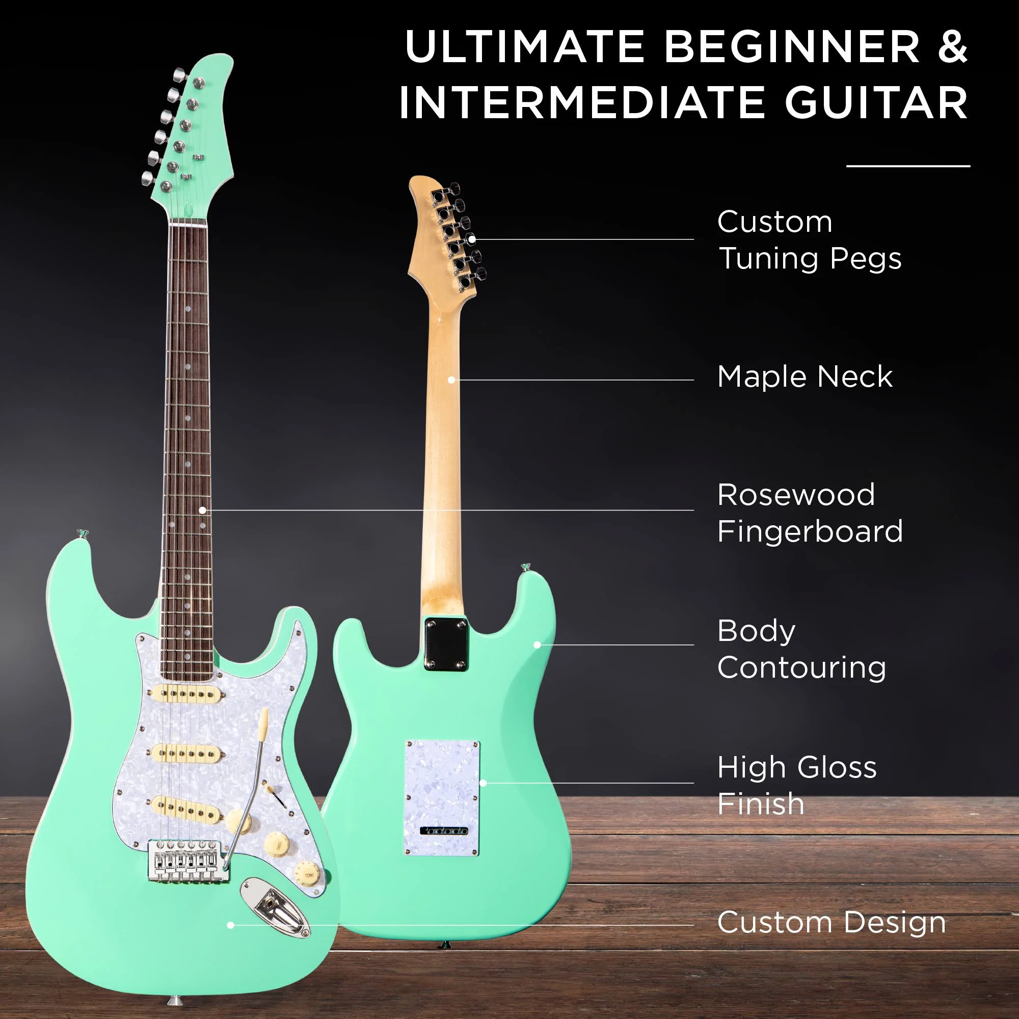 Best Choice Products 39in Full Size Beginner Electric Guitar Kit with Case, Strap, Amp, Whammy Bar - Socal Green