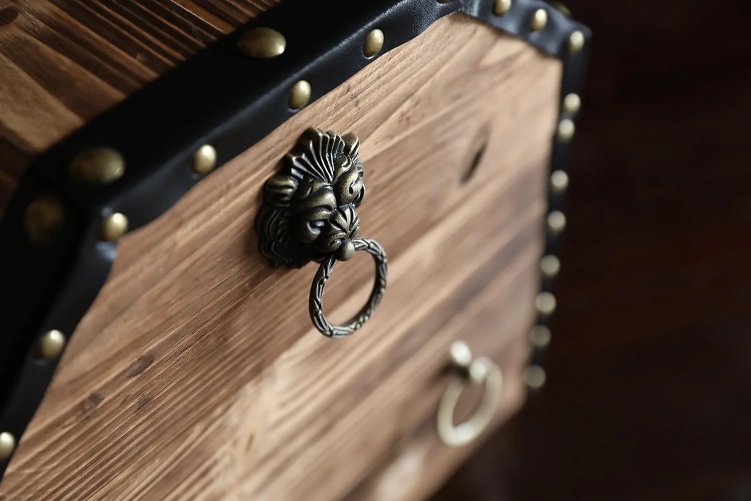 WANHUI(TM Large Wooden Pirate Lockable Trunk with Lion Rings