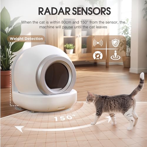 Self Cleaning Cat Litter Box, Extra-Large Capacity Litter Box for Multiple Cats, APP Control/Safe/Low-Noise Fully-automated Litter Box