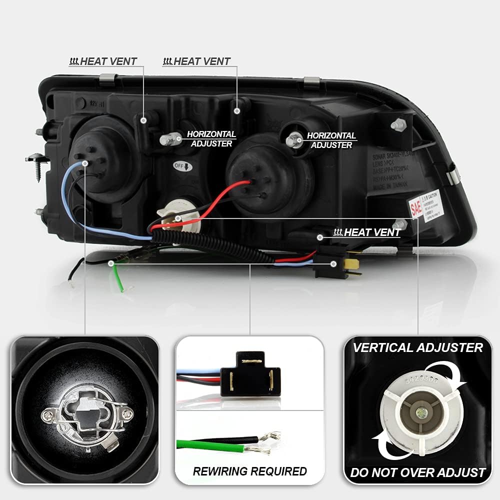 ACANII - For 2000-2003 Volvo S40 V40 LED DRL Black Housing Projector Headlights Headlamps, Driver & Passenger Side