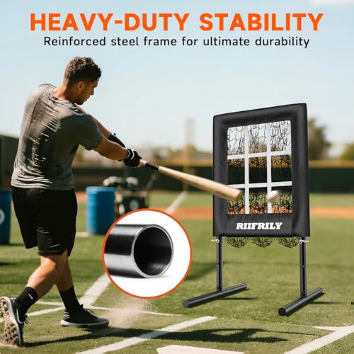 Heavy-Duty 9 Hole Baseball Pitching Net with Pitching Target Pockets, Regulation Size Strike Zone
