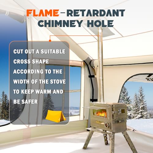 Inflatable Tent with Skylight, Quick Setup Blow Up Tents with Pump, Hot Tent with Stove Jack, Waterproof Oxford Inflatable House for Camping