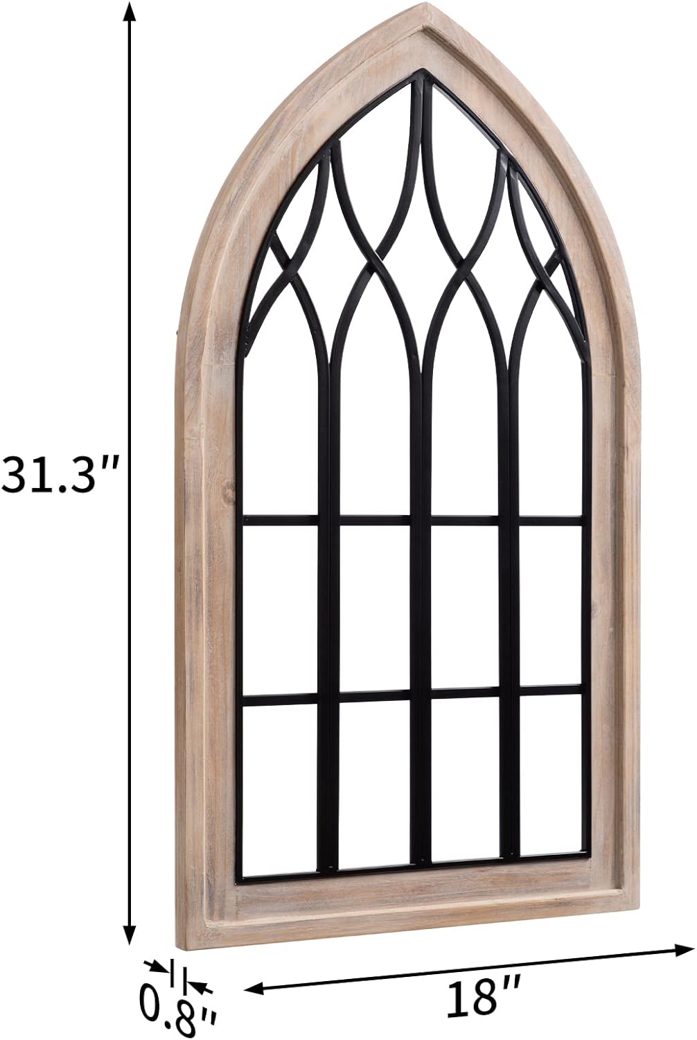 ALIMORDEN Gothic Style Arched Wood and Metal Rustic Window Pane Decorative Cathedral Window Frame