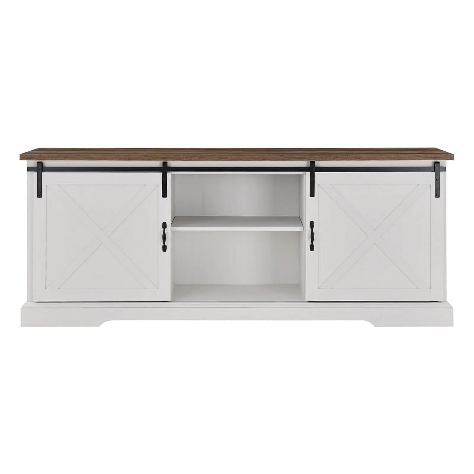 Walker Edison Sliding Barn Door 70" Farmhouse Wood TV Stand in White/Black