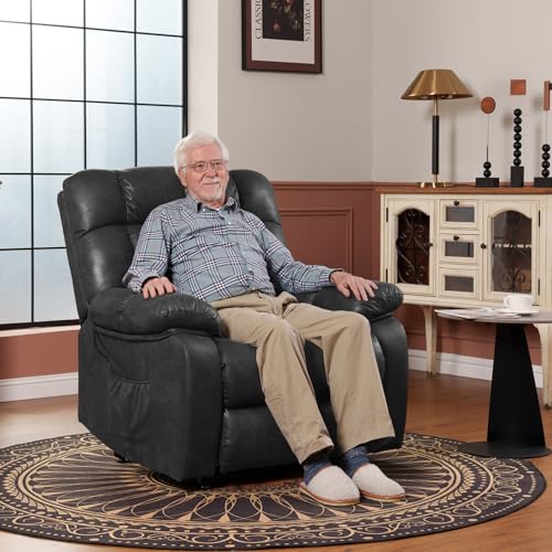 FLEXISPOT XL31 Power Lift Recliner Chair for Elderly, Electric Lift Chair with Massage & Heat, PU Leather Reclining Sofa w/Cup Holders