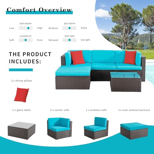 Shintenchi 6 Pieces Patio Furniture Sets Outdoor All-Weather Sectional Patio Sofa Set PE Rattan Manual Weaving Wicker Patio Conversation Set with