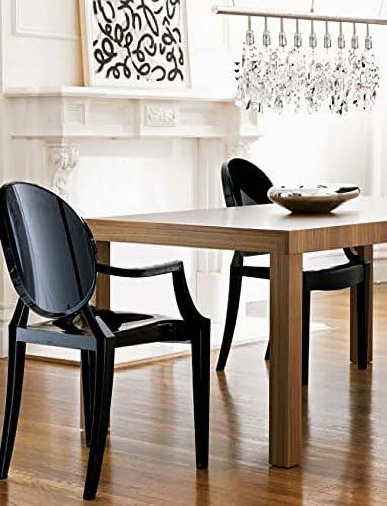 KHBIULIFE Set of 2 Black Modern Glam Ghost Chairs Chair with Arms Molded Acrylic Plastic Mirrored  Dining Retro for Writing Desk Dining Living