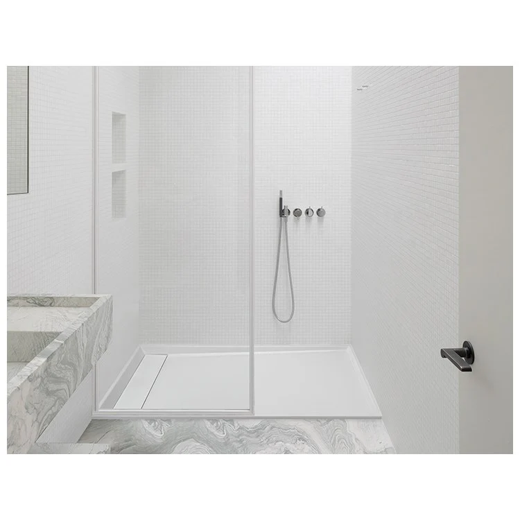 Shower Base Multiple Threshold Hidden Drain Biscuit 60 x 36 Inch Acrylic Hidden End Left Hand Drain