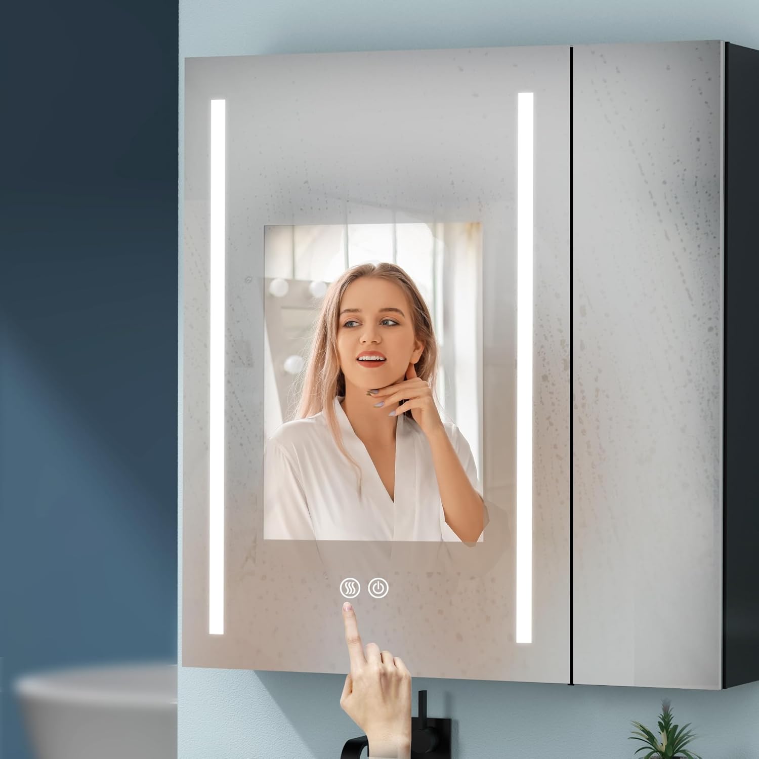 30x30 Inch LED Bathroom Medicine Cabinet Surface Mount Double Door Lighted Medicine Cabinet, Medicine Cabinets with Mirror Defogging Dimmer