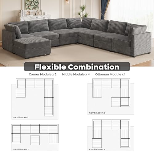 ovios 130.7" Modular Sectional Sofa Couch, U-Shaped Cloud Couches with 2 Ottomans Chaise
