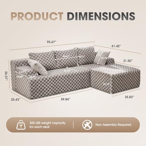 Modular Sectional Sofa Couches L-Shape Couch 3 Seat Modular Sofa Memory Foam Sectional Couches for Living Room