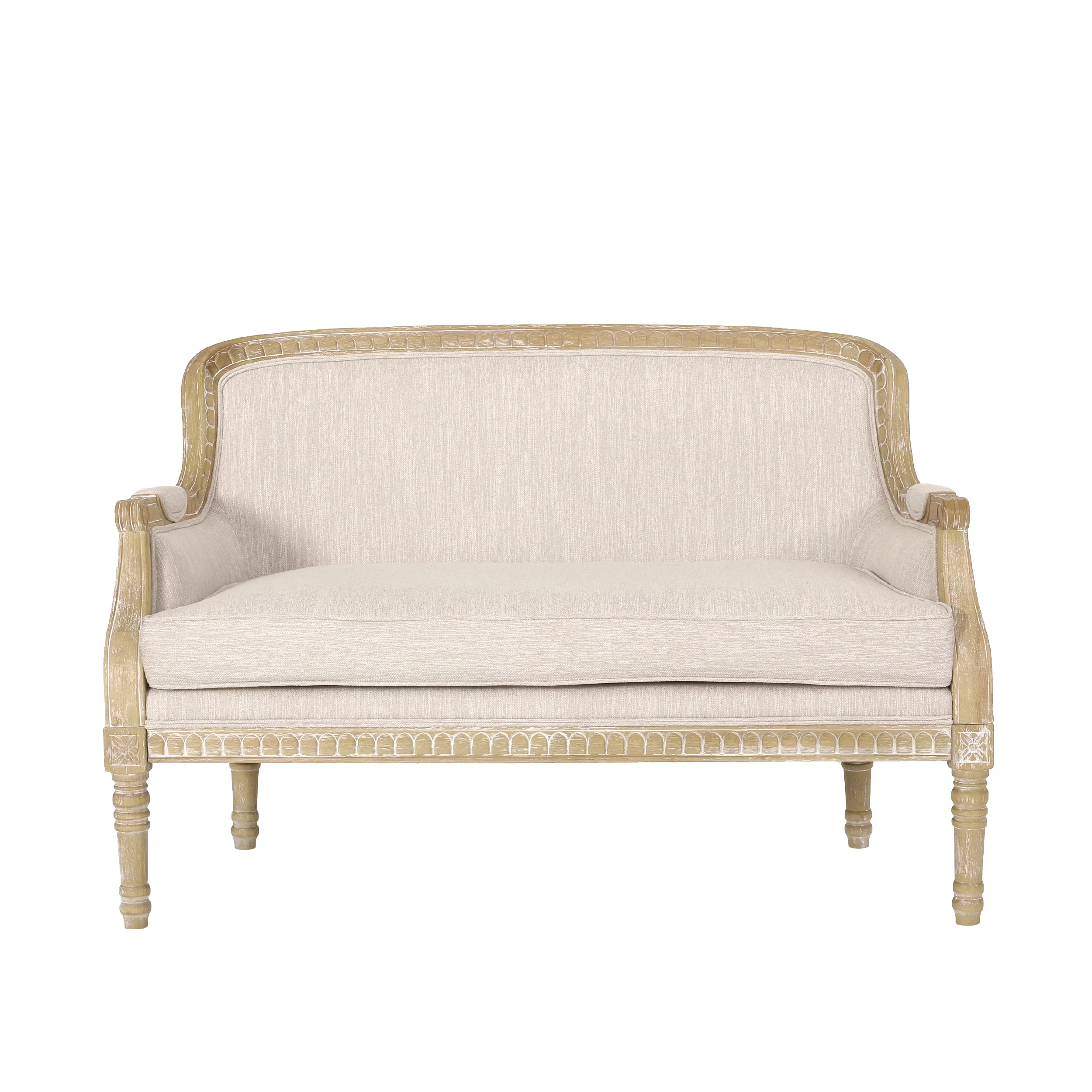 Noble House Litch Indoor French Country Fabric Upholstered Loveseat, Natural and Beige