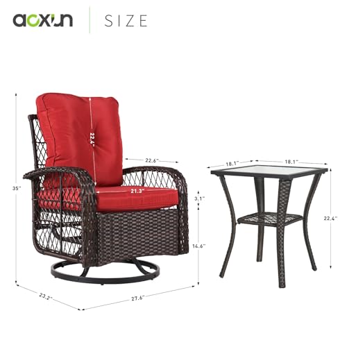 Aoxun 3 Pieces Patio Furniture Set, Patio Swivel Rocker Chairs Set of 2, Wicker Outdoor Bistro Set with Rocking Chair