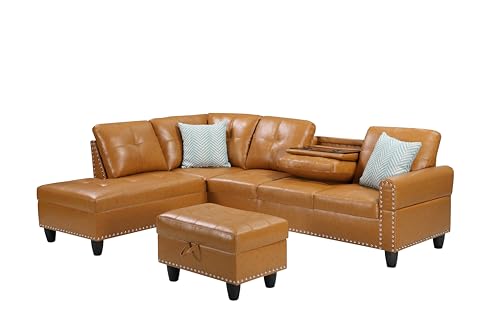 Devion Furniture Regis 4-in-1 Convertible L Shaped Couch with Pull Out Bed and Storage, Sectional Sleeper Sofa with Reversible Chaise for Living Room