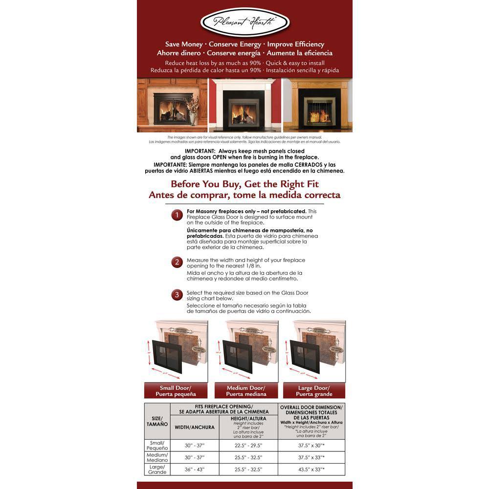 Pleasant Hearth Carlisle Medium Black Cabinet Style Glass Fireplace Doors