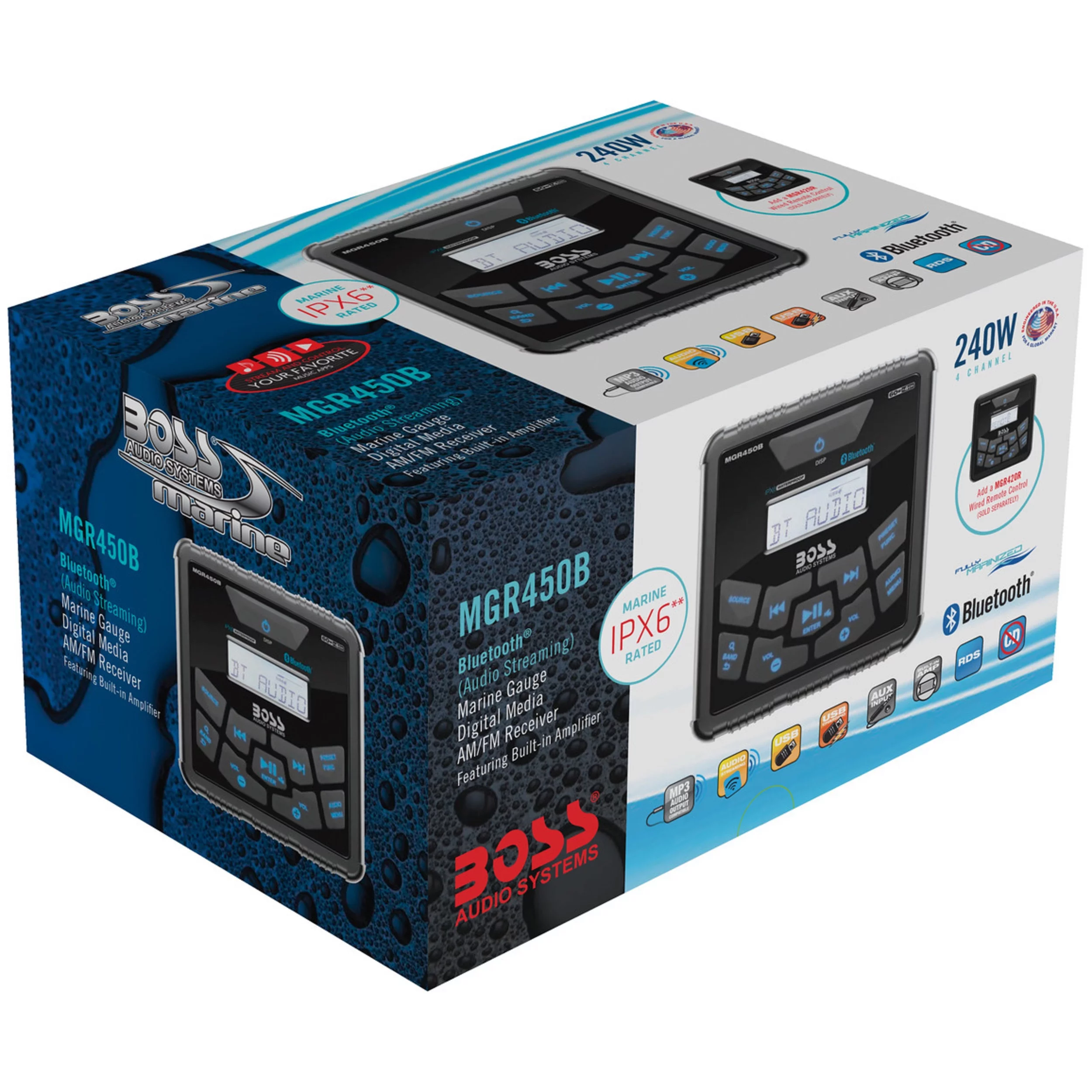 BOSS Audio MGR450B Marine Bluetooth MP3 Radio Stereo Boat Audio Receiver Player