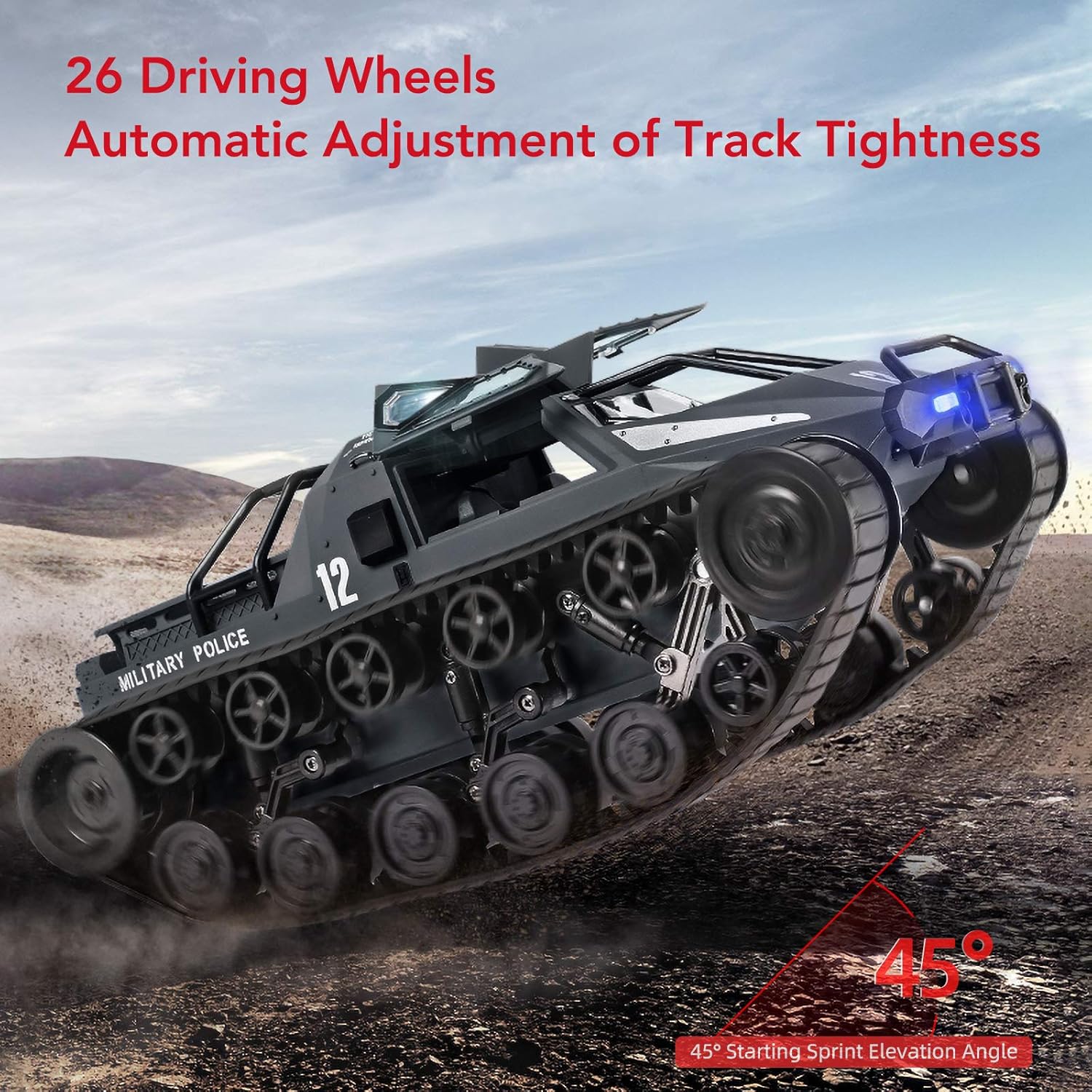 Bwine Q111 RC Rock Crawler, 1:12 Scale All Terrain Off-Road RC Crawler with Strong Starting Force, Smoke Effect & LED Light, Openable Door