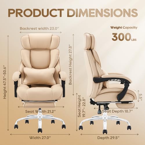 COLAMY Big and Tall Office Chair 500lbs-Heavy Duty Leather Computer Executive Desk Chair with Wide Seat, Adjustable headrest, Lumbar Support-Black