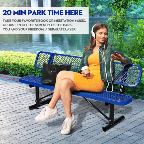 8FT Heavy Duty Park Bench with Back Portable Frame, Outdoor Metal Park Bench with Backrest, Steel Mesh Outdoor Bench for Garden, Lawn, Patio, Porch