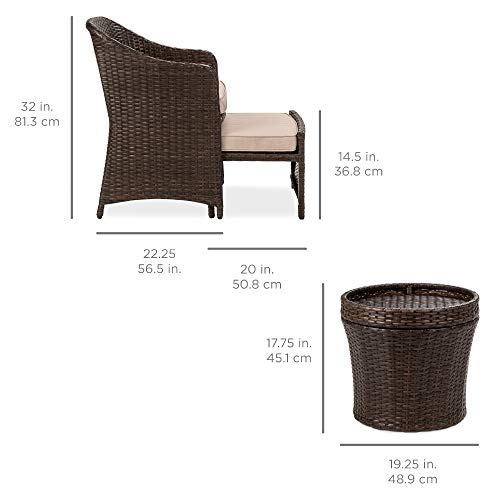 Best Choice Products 5-Piece Outdoor Patio Furniture Set, No Assembly Required Wicker Conversation Bistro & Storage Table for Backyard, Porch