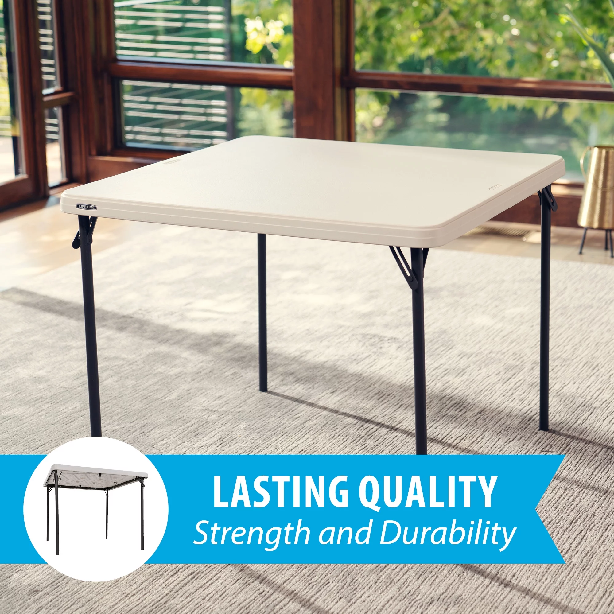 Lifetime 37 inch Square Folding Table, Indoor/Outdoor Commercial Grade, White Granite (80783)