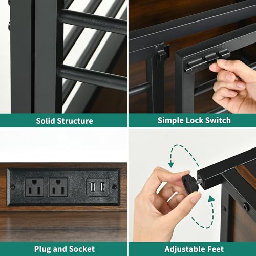 YITAHOME 39 Inch Dog Crate Furniture with Storage Shelves, Wooden Dog Crate for Large Dogs with Power Outlets