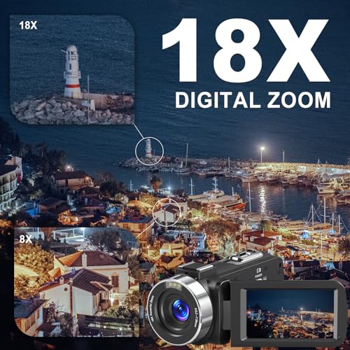 8K Video Camera Camcorder, 64MP IR Night Vision Vlogging Camera, 18X Zoom WiFi Digital Touch Screen Camcorder for YouTube with 32G SD Card