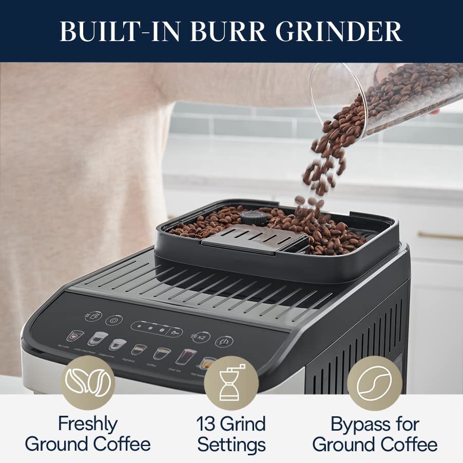 De'Longhi Magnifica Evo with LatteCrema System, Fully Automatic Machine Bean to Cup Espresso Cappuccino and Iced Coffee Maker, Colored Touch Display