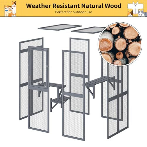 COZIWOW Catio Outdoor Cat Enclosure Window Access, Wooden Cat House Shelter, Kitty Cage with 3 Platforms for Patio Indoor (White)