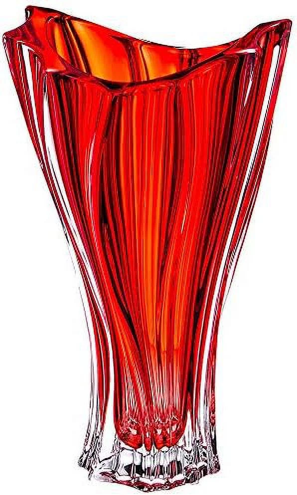 Bohemian Crystal Glass Vase 12''-Height Red ''Plantica'' European Design Centerpiece Flower Vase Home Decor Wedding Birthday Housewarming