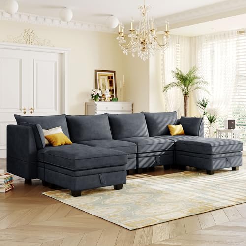 Elegant 2 Piece Large L-Shape Modular Sectional Sofa with Two Pillows,for Living Room Office Apartment Bedroom Salon (Beige#Chenille-)