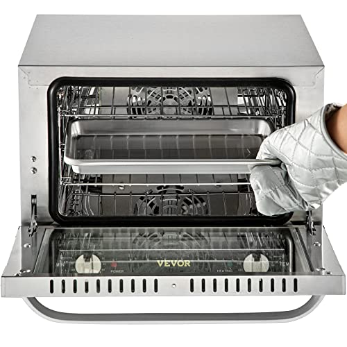 VEVOR Commercial Convection Oven, Conventional Oven Countertop, Toaster w/Front Glass Door, Electric Baking Oven w/Trays Wire Racks Clip Gloves, 120V