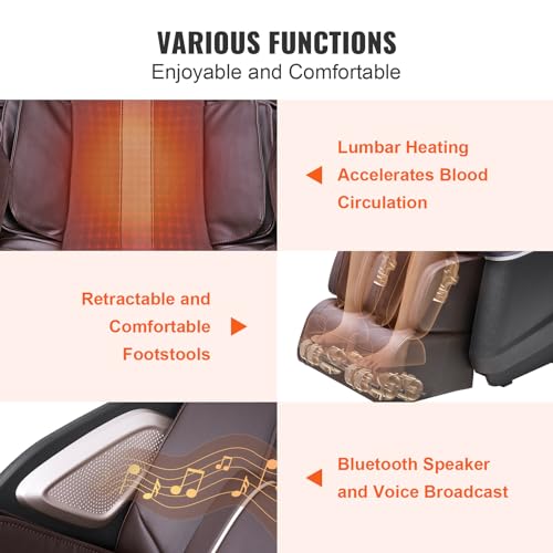 VEVOR Full Body Massage Chair, SL-Track Zero Gravity Massage Recliner, 3D Shiatsu, Body Scan, Heating, Bluetooth Speaker, Airbags for Living Room