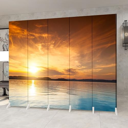 5 Panels Screen Room Divider Fort Loudon Lake Tiny House Canvas Screen Indoor Folding Separator Freestanding Protective Wall Divider Privacy Partition