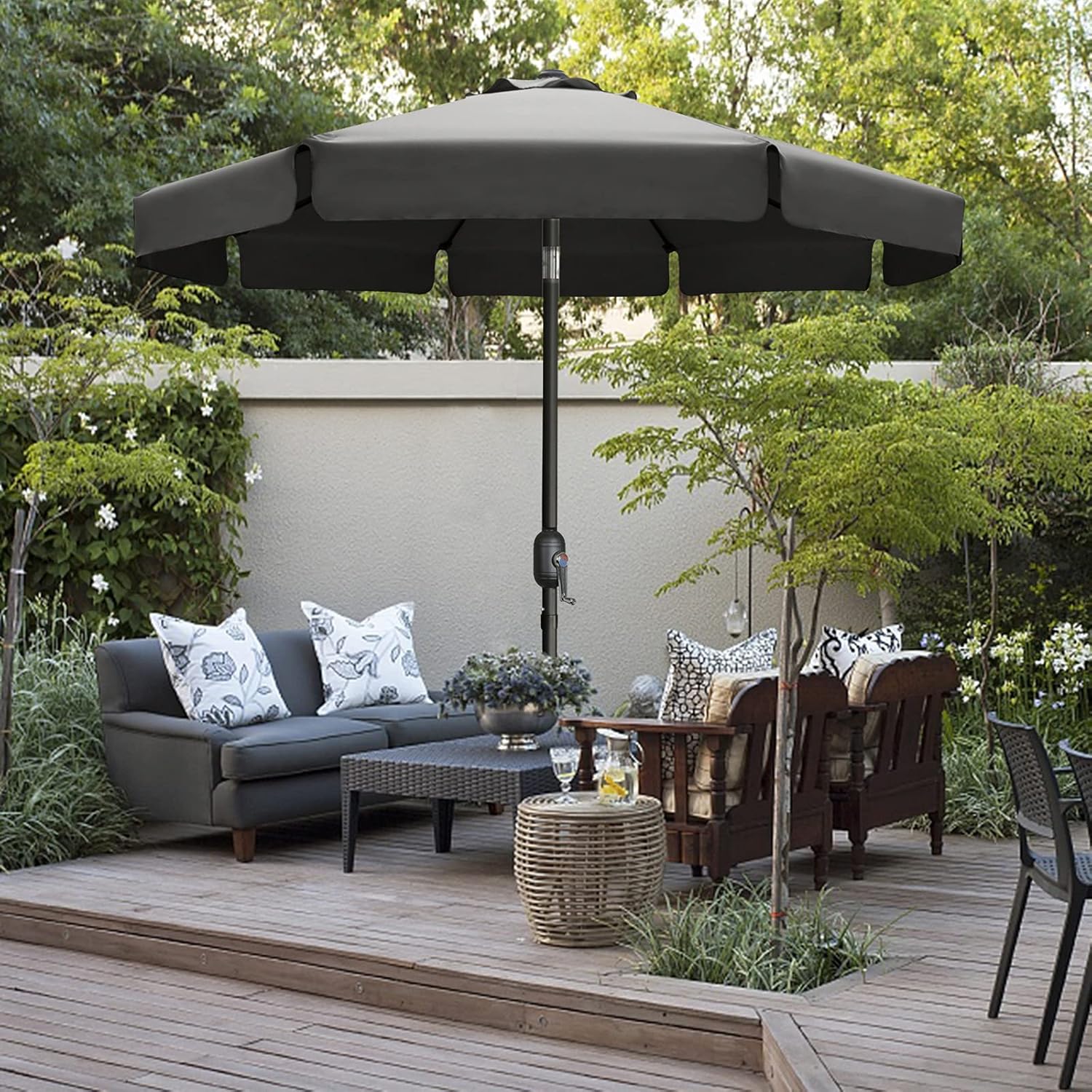 MASTERCANOPY Valance Patio Umbrella for Outdoor Table Market -8 Ribs (10ft, Dark Gray)