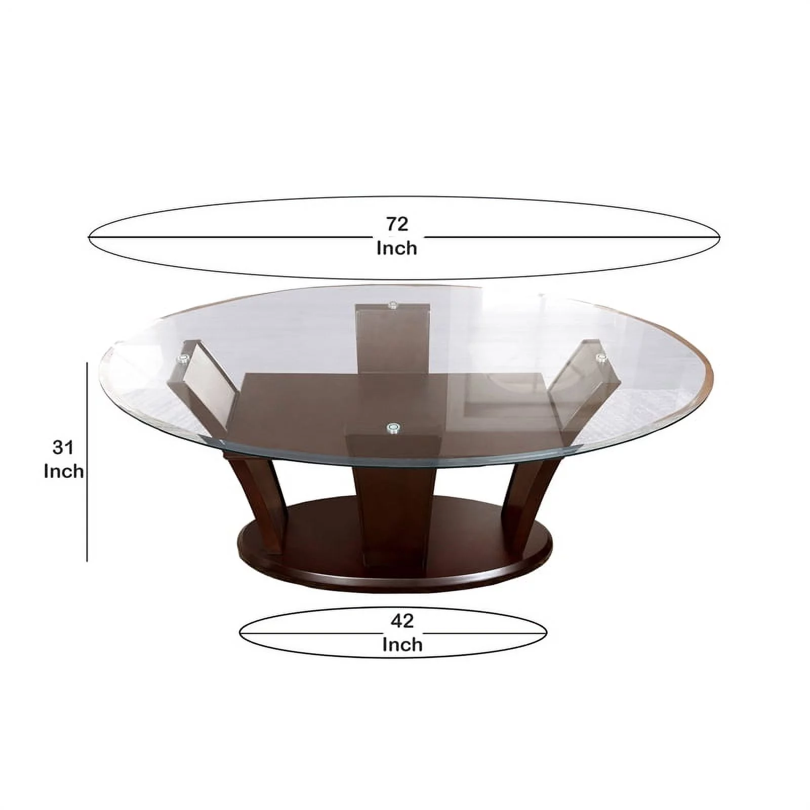 Wooden Dining Table with Glass Top and Flared Pedestal Base, Brown
