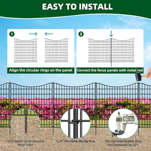 18 Panels No Dig Decorative Fence with Gate, 33 in(H) X 40.5 ft(L) Tall Garden Fence Animal Barrier, Rustproof Metal Wire Edging Border