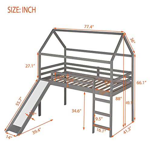 Merax Twin Over Twin House Bunk Bed Frames with Slide and Storage Staircase, No Box Spring Needed, White