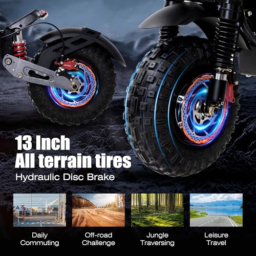 Electric Scooter Adult 7000W Brushless Motor Up to 55 MPH, 60V 33Ah Li-Ion Battery Range 65+ Miles, 13 "All Terrain Tires