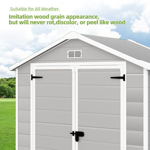 Outdoor Storage Shed 6x4.4FT, Resin Shed Plastic with Floor for Garden Tool,Waterproof Outdoor Resin Storage,Lockable Doors for Patio,Yard