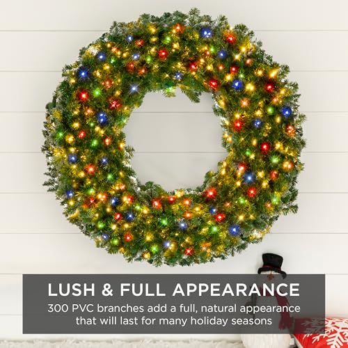 Best Choice Products 60in Large Artificial Pre-Lit Fir Christmas Wreath Holiday Accent Decoration w/ 300 LED Lights, 930 PVC Tips
