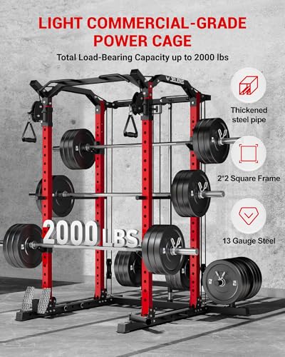 C11 Multi-Function Power Rack, 2000 lbs Power Cage with Adjustable Cable Crossover System and More Training Attachment