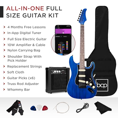 Best Choice Products 39in Full Size Beginner Electric Guitar Starter Kit w/Case, Strap, 10W Amp, Strings, Pick, Tremolo Bar - Sunburst