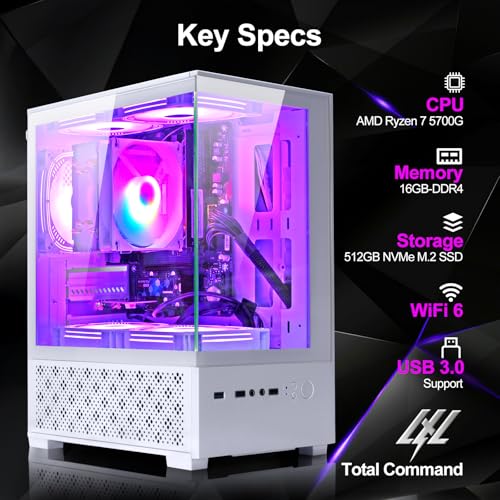 LXZ Desktop PC Computer AMD Ryzen 7-5700G 8 core 3.9GHz, 16G DDR4 RAM, 512GB NVME SSD
