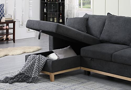 Ball & Cast Convertible Sofa Bed with Reversible Storage Chaise,Linen Sleeper Sofa Couch L Shaped Pull Out Couch Bed