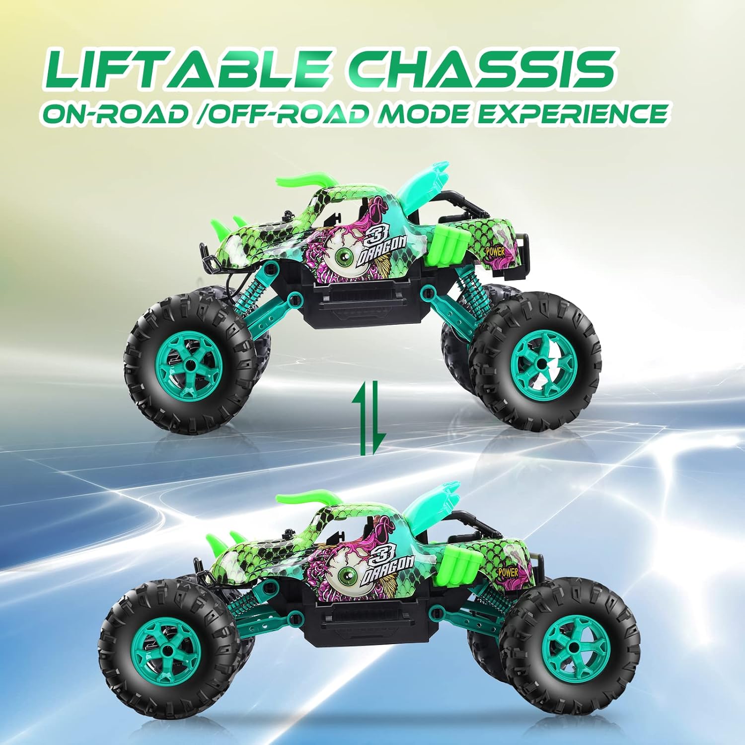 Remote Control Cars, Holyton 1:12 Large Scale Dinosaur Monster RC Trucks, 4WD Liftable Chassis Off Road Rock Crawler for Kids