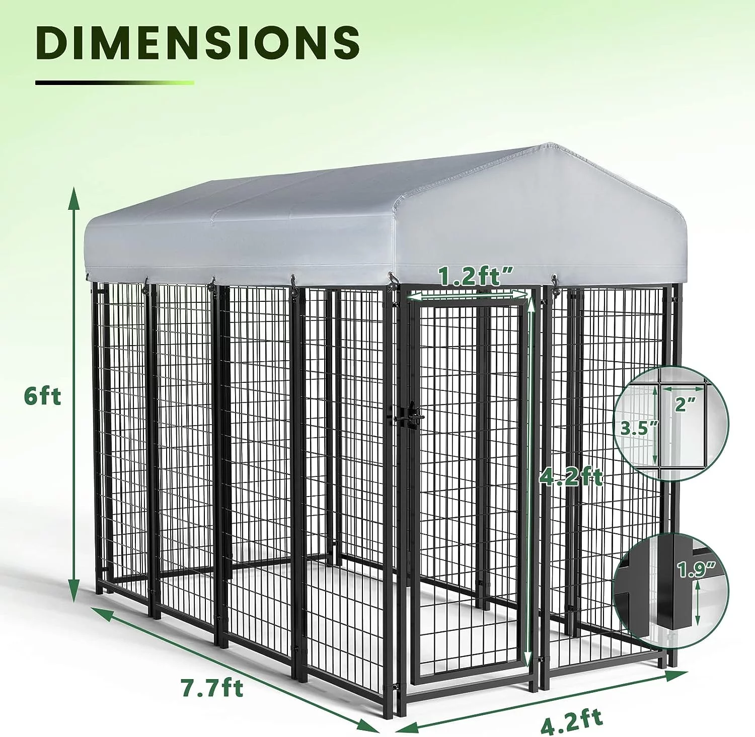 PUKAMI 8x4x6ft Large Outdoor Dog Kennel,Heavy Duty Welded Wire Dog Run,Dog Playpen Fence with UV-Resistant Waterproof Roof,Dog Enclosure for Outside